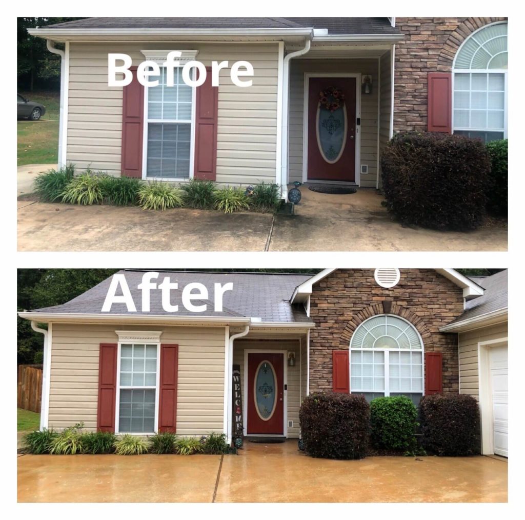 This is the before and after pressure washing job in Lanett, Alabama